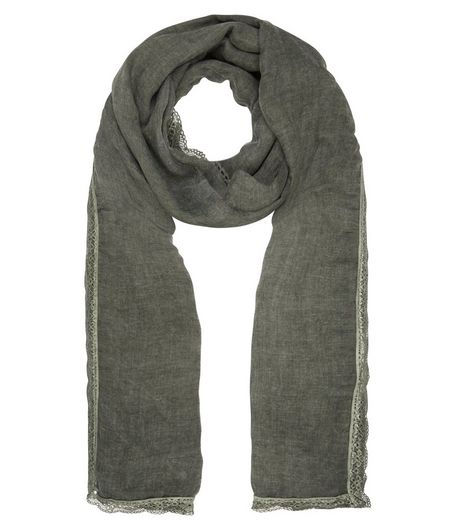 Khaki Lace Trim Longline Scarf | New Look