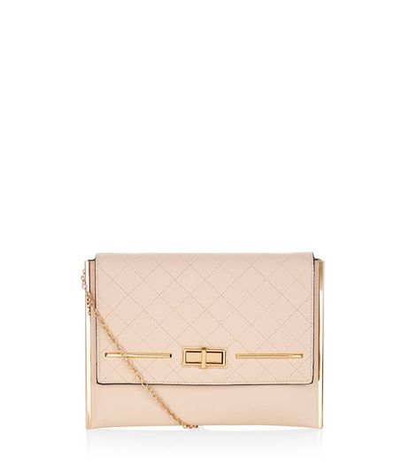 Shell Pink Quilted Clutch | New Look