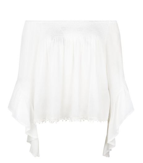 Blue Vanilla White Crochet Hem Bardot Neck Top | New Look