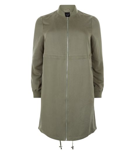 Curves Khaki Longline Bomber Jacket | New Look