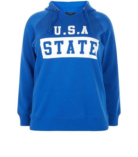 Curves Blue USA State Hoodie | New Look