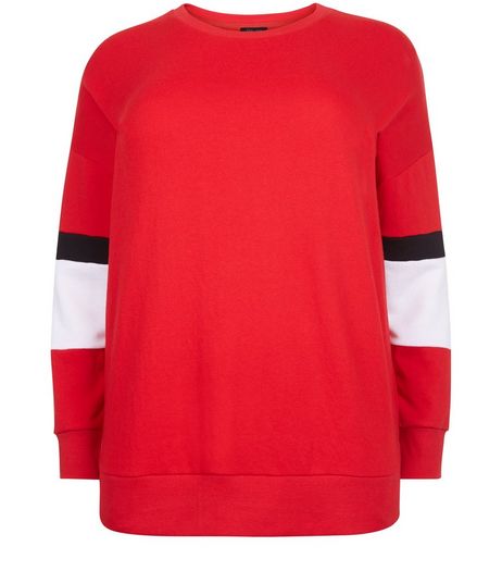 Curves Red Colour Block Sleeve Sweater | New Look