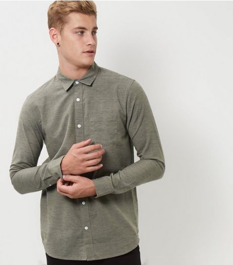 Khaki Cotton Mix Textured Long Sleeve Shirt | New Look