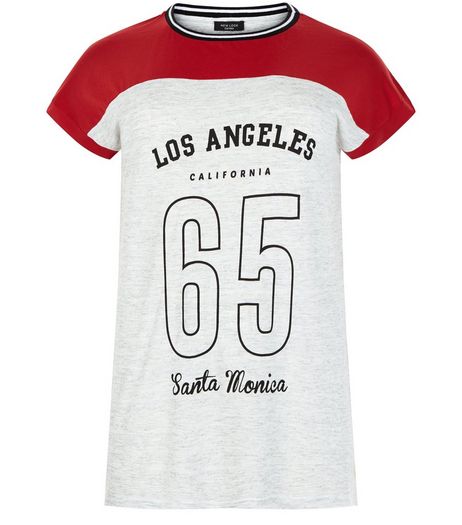 Curves Red Los Angeles 65 Colour Block T-Shirt | New Look