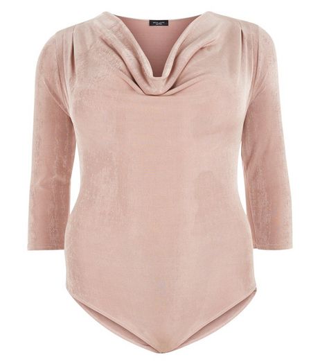 Curves Shell Pink Cowl Neck Bodysuit | New Look