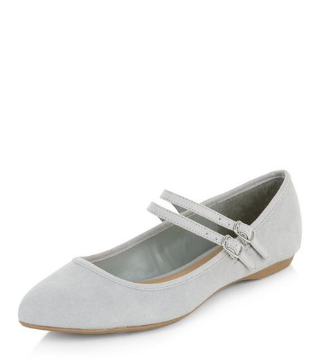 Grey Double Strap Pointed Pumps | New Look