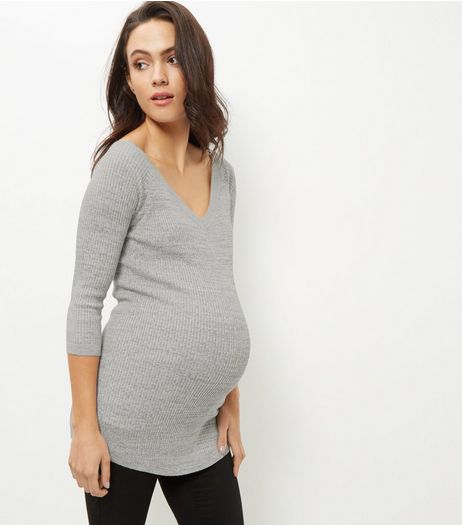 Maternity Grey V Neck Jumper | New Look