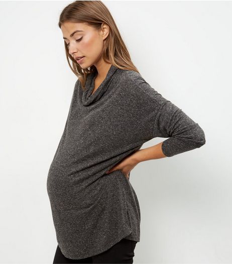 Maternity Grey Cowl Neck Long Sleeve Top | New Look