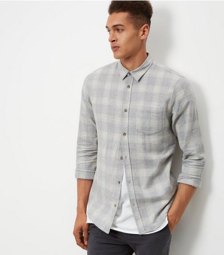 Pale Grey Check Cotton Long Sleeve Shirt | New Look