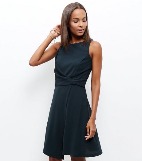 Dark Green Knot Front Drape Dress | New Look