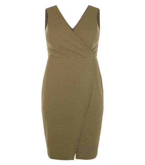Curves Khaki Textured Wrap Dress | New Look