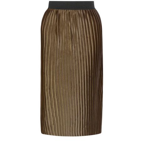 Khaki Sateen Pleated Midi Skirt | New Look