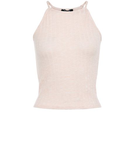 Teens Shell Pink Space Dye High Neck Cami | New Look