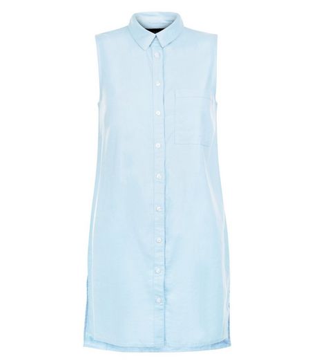 Blue Linen Mix Longline Sleeveless Shirt | New Look