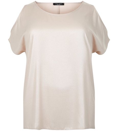 Curves Shell Pink Chiffon Cold Shoulder Top | New Look