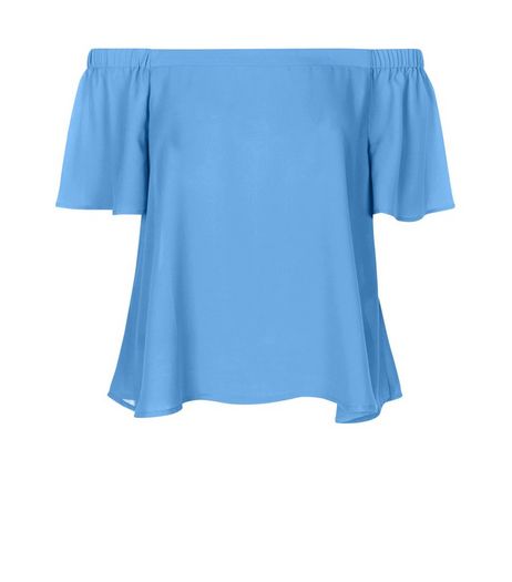 Blue Bardot Neck Frill Sleeve Top | New Look