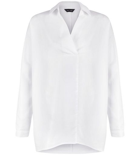 White V Neck Collared Blouse | New Look