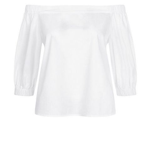 White Bardot Neck 3/4 Sleeve Top | New Look