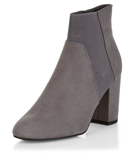Wide Fit Grey Suedette Elasticated Ankle Boots | New Look