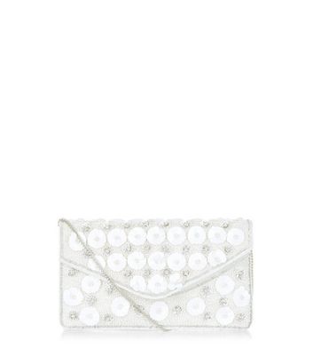 white flower clutch bag