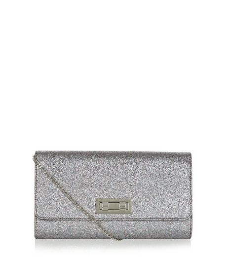 Silver Glitter Twist Lock Clutch | New Look