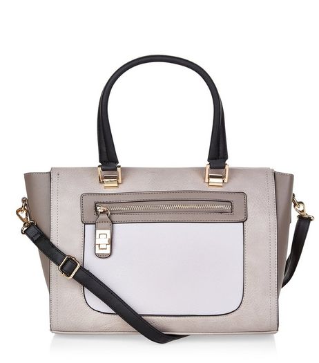 Grey Colour Block Tote Bag | New Look