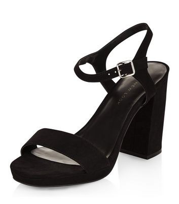 wide fit black block heel sandals