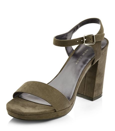 Wide Fit Khaki Suedette Ankle Strap Block Heel Sandals | New Look