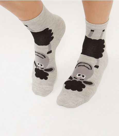 Pale Grey Sheep Print Socks | New Look