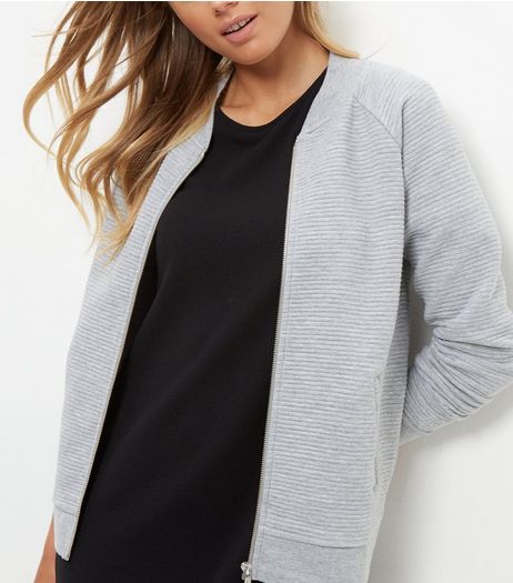 Grey Ribbed Zip Up Jacket | New Look