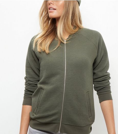 Khaki Ribbed Zip Up Jacket | New Look