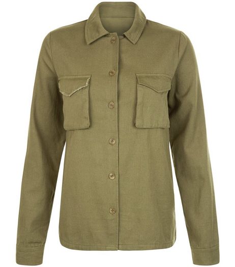 Heartbreak Khaki Double Pocket Front Shacket | New Look