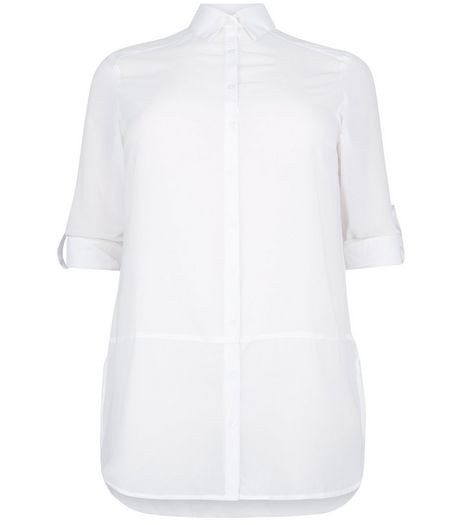 Curves White Sheer Panel Longline Shirt | New Look