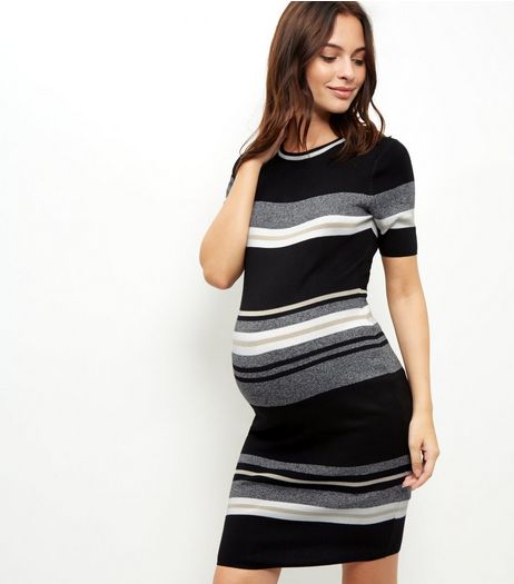 Maternity Grey Stripe Print Knit Dress | New Look