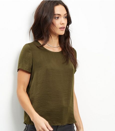 Khaki Sateen T-Shirt | New Look