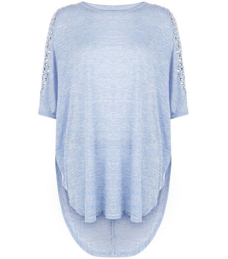 Blue Vanilla Blue Studded Cold Shoulder Batwing Top | New Look