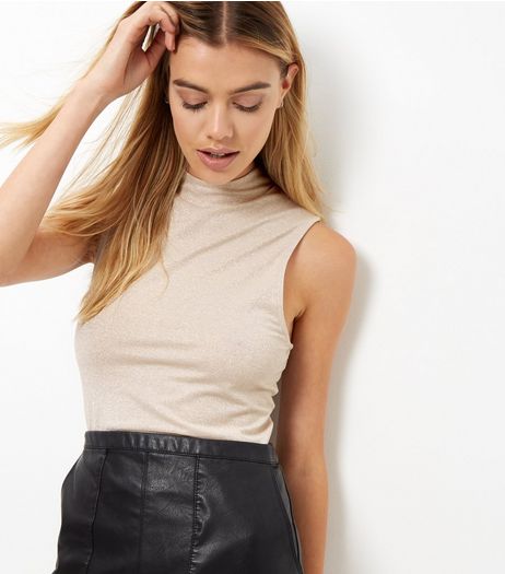 Shell Pink Metallic Funnel Neck Sleeveless Top | New Look