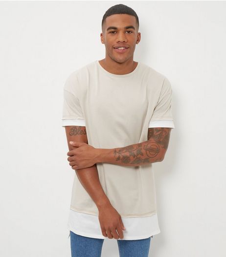 Stone Layered Longline T-Shirt | New Look