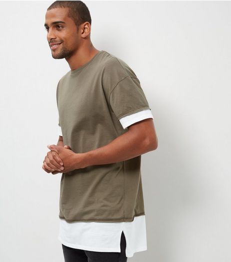 Khaki Layered Longline T-Shirt | New Look
