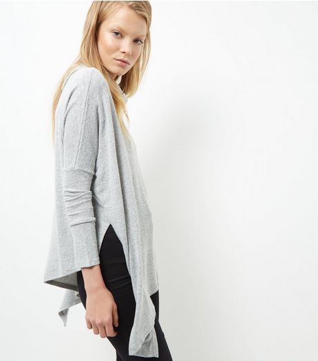Pale Grey Fine Knit Cowl Neck Asymmetric Jumper | New Look