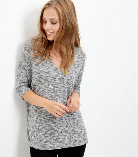 Pale Grey Fine Knit V Neck Top | New Look