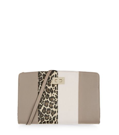 Grey Leopard Print Panelled Clutch | New Look