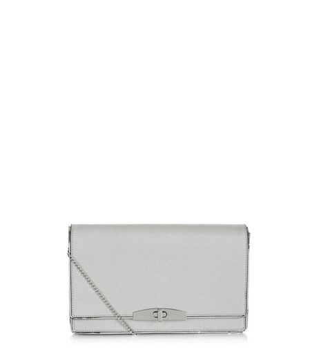 Grey Leather-Look Clutch | New Look
