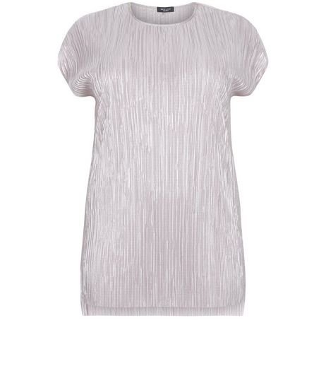 Curves Pink Metallic Pleated T-Shirt | New Look