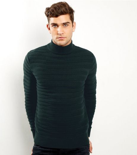 Dark Green Horizontal Ribbed Turtle Neck Jumper | New Look