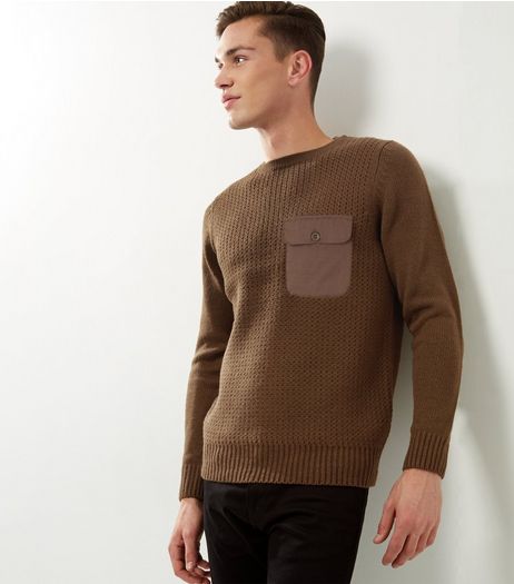 Khaki Ribbed Pocket Front Jumper | New Look