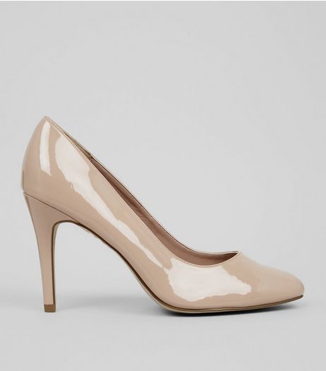 Wide Fit Cream Comfort Patent Court Shoes | New Look