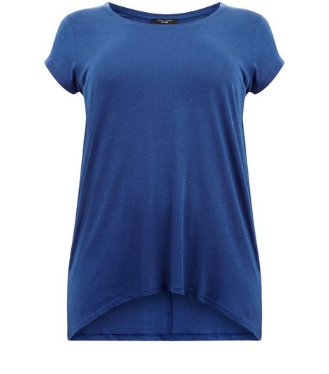 Curves Blue Dip Hem T-Shirt | New Look