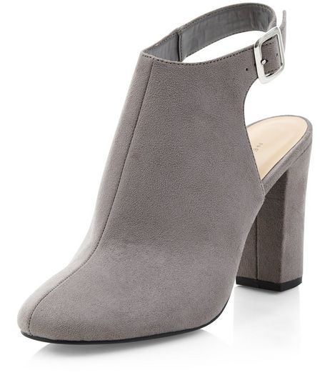 Grey Suedette Sling Back Block Heels | New Look