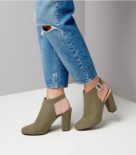 Khaki Suedette Sling Back Block Heels | New Look